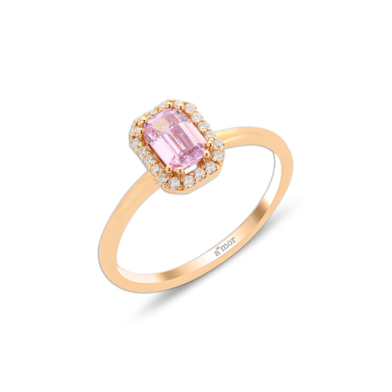 1.13 Karat Pırlanta Pembe Safir Yüzük - 1